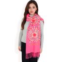 Pink Women's Floral Mandala Embroidered Scarf with Fringed Edges and Lightweight Fabric