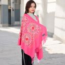 Pink Women's Floral Mandala Embroidered Scarf with Fringed Edges and Lightweight Fabric