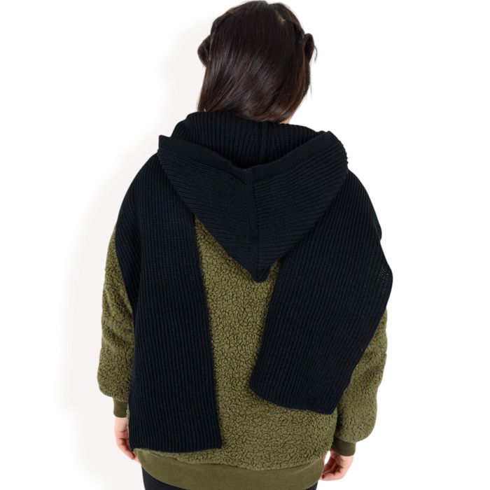 Women's Knitted Hooded Scarf with Versatile Design and Warm Ribbed Texture for Stylish Comfort and Winter Protection