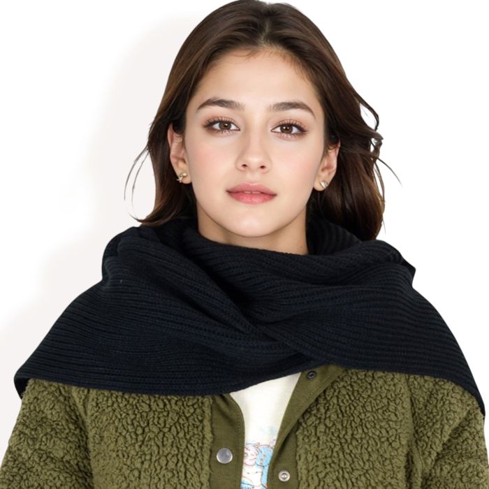 Women's Knitted Hooded Scarf with Versatile Design and Warm Ribbed Texture for Stylish Comfort and Winter Protection