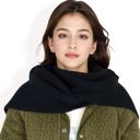 Black Women's Knitted Hooded Scarf with Versatile Design and Warm Ribbed Texture for Stylish Comfort and Winter Protection