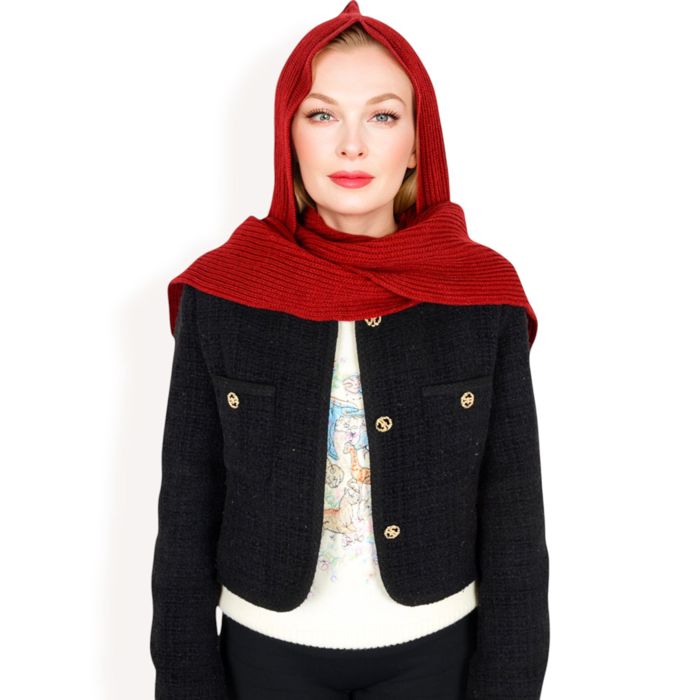 Women's Knitted Hooded Scarf with Versatile Design and Warm Ribbed Texture for Stylish Comfort and Winter Protection