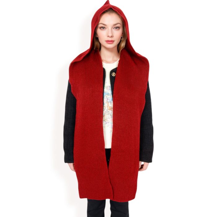 Women's Knitted Hooded Scarf with Versatile Design and Warm Ribbed Texture for Stylish Comfort and Winter Protection