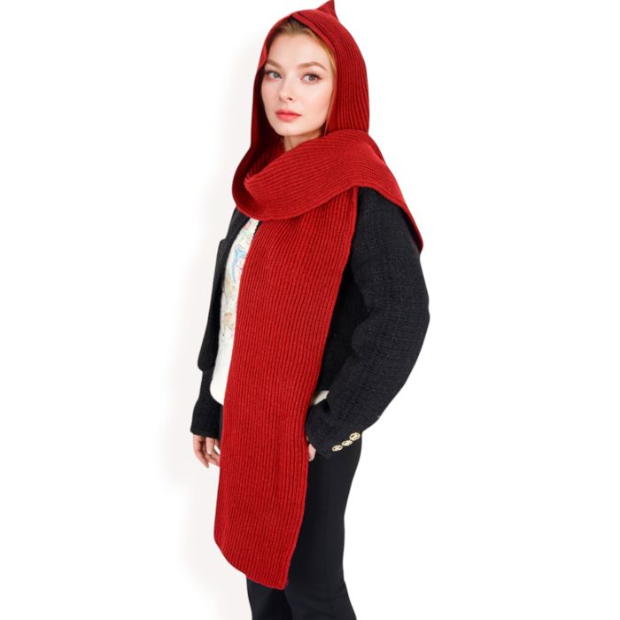 Women's Knitted Hooded Scarf with Versatile Design and Warm Ribbed Texture for Stylish Comfort and Winter Protection