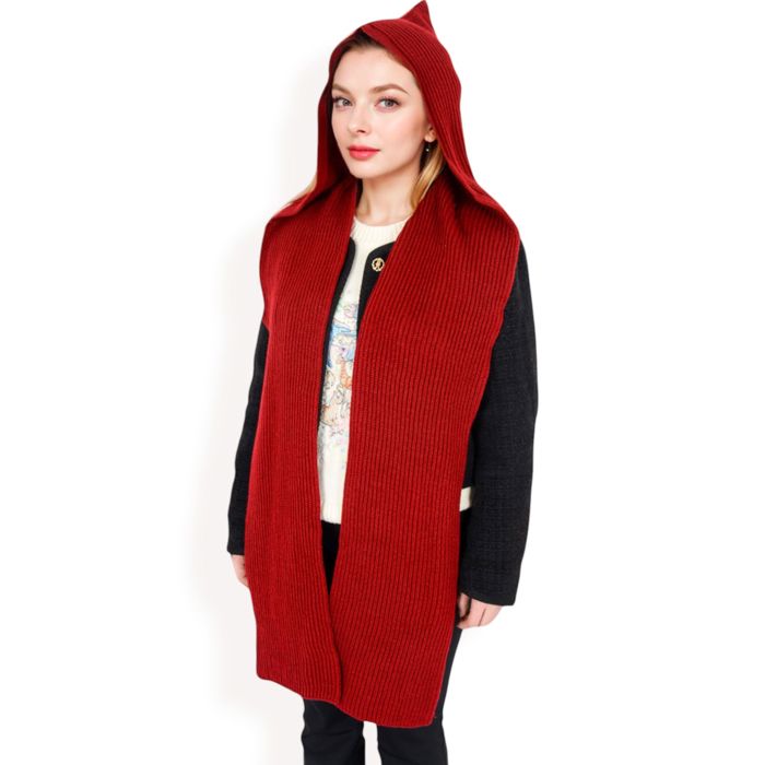 Women's Knitted Hooded Scarf with Versatile Design and Warm Ribbed Texture for Stylish Comfort and Winter Protection