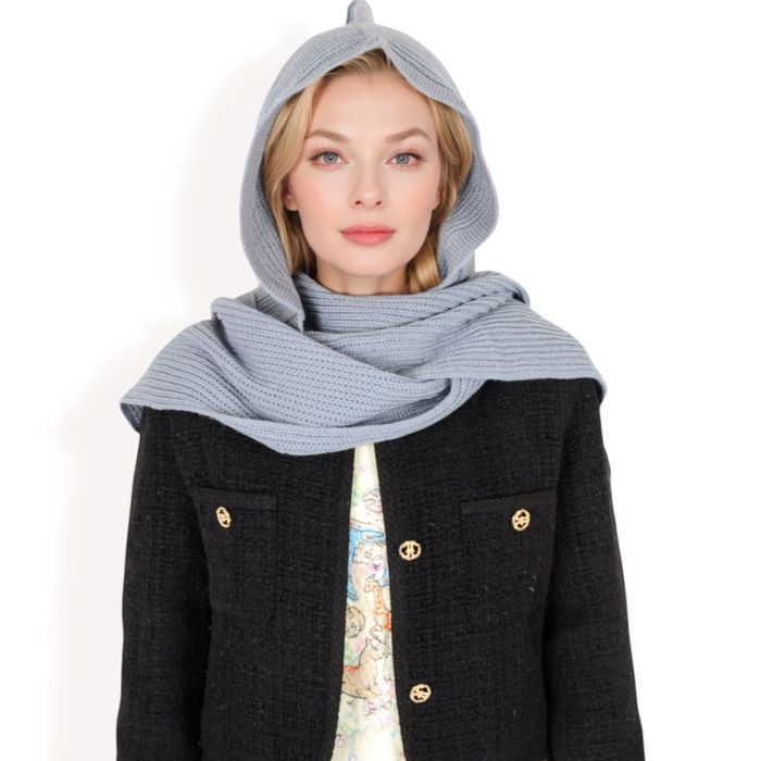 Women's Knitted Hooded Scarf with Versatile Design and Warm Ribbed Texture for Stylish Comfort and Winter Protection