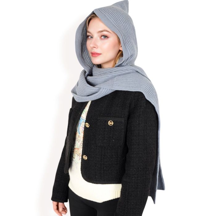 Women's Knitted Hooded Scarf with Versatile Design and Warm Ribbed Texture for Stylish Comfort and Winter Protection