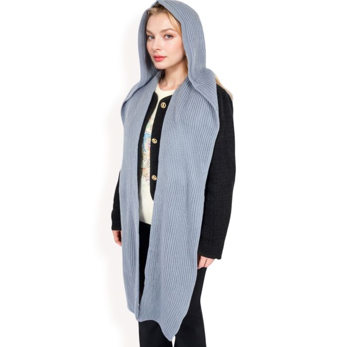 Women's Knitted Hooded Scarf with Versatile Design and Warm Ribbed Texture for Stylish Comfort and Winter Protection