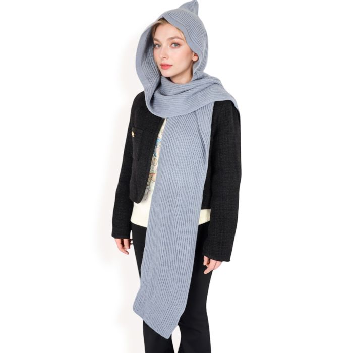 Women's Knitted Hooded Scarf with Versatile Design and Warm Ribbed Texture for Stylish Comfort and Winter Protection