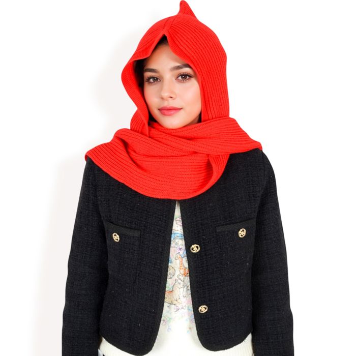 Women's Knitted Hooded Scarf with Versatile Design and Warm Ribbed Texture for Stylish Comfort and Winter Protection