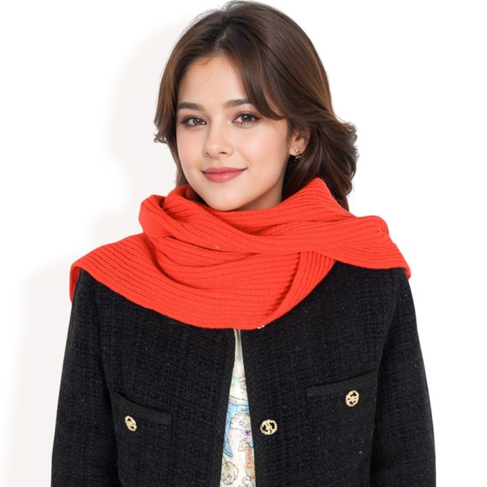 Women's Knitted Hooded Scarf with Versatile Design and Warm Ribbed Texture for Stylish Comfort and Winter Protection