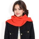 Red Women's Knitted Hooded Scarf with Versatile Design and Warm Ribbed Texture for Stylish Comfort and Winter Protection