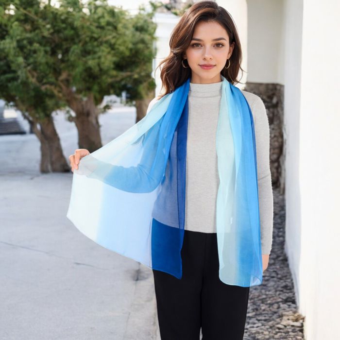 Women's Lightweight Gradient Chiffon Scarves with Flowing Ruffled Edges in Vibrant Multi-Color Designs