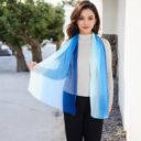 Blue Women's Lightweight Gradient Chiffon Scarves with Flowing Ruffled Edges in Vibrant Multi-Color Designs