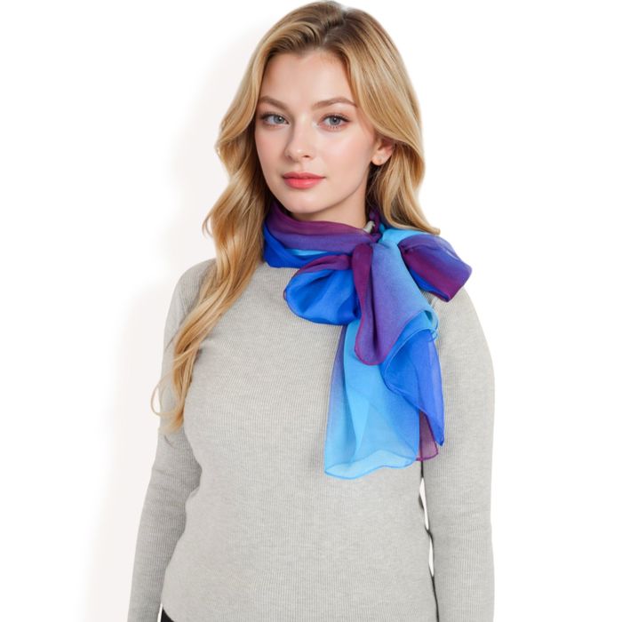 Women's Lightweight Gradient Chiffon Scarves with Flowing Ruffled Edges in Vibrant Multi-Color Designs