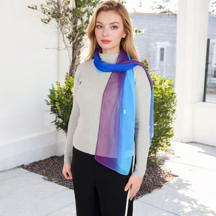 Women's Lightweight Gradient Chiffon Scarves with Flowing Ruffled Edges in Vibrant Multi-Color Designs