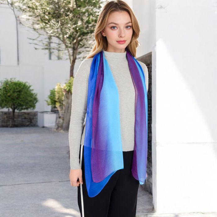 Women's Lightweight Gradient Chiffon Scarves with Flowing Ruffled Edges in Vibrant Multi-Color Designs