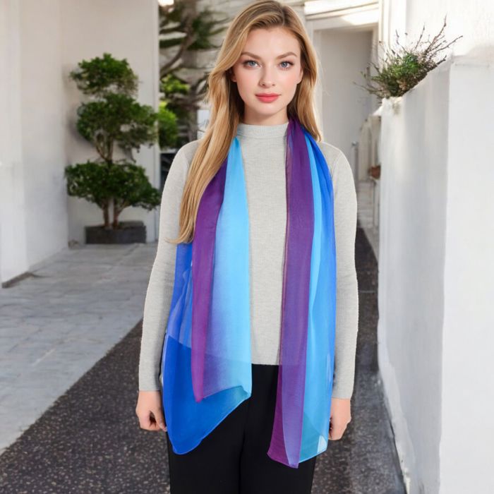 Women's Lightweight Gradient Chiffon Scarves with Flowing Ruffled Edges in Vibrant Multi-Color Designs