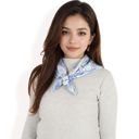 Blue Women's Floral Printed Satin Square Scarves with Elegant Patterns and Contrast Borders for Chic and Versatile Styling