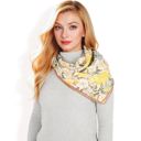 Yellow Women's Floral Printed Satin Square Scarves with Elegant Patterns and Contrast Borders for Chic and Versatile Styling