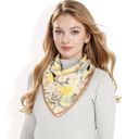 Yellow Women's Floral Printed Satin Square Scarves with Elegant Patterns and Contrast Borders for Chic and Versatile Styling