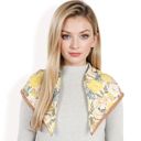 Yellow Women's Floral Printed Satin Square Scarves with Elegant Patterns and Contrast Borders for Chic and Versatile Styling