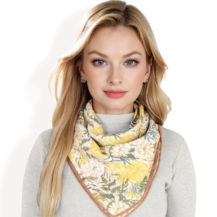 Women's Floral Printed Satin Square Scarves with Elegant Patterns and Contrast Borders for Chic and Versatile Styling