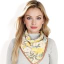 Yellow Women's Floral Printed Satin Square Scarves with Elegant Patterns and Contrast Borders for Chic and Versatile Styling