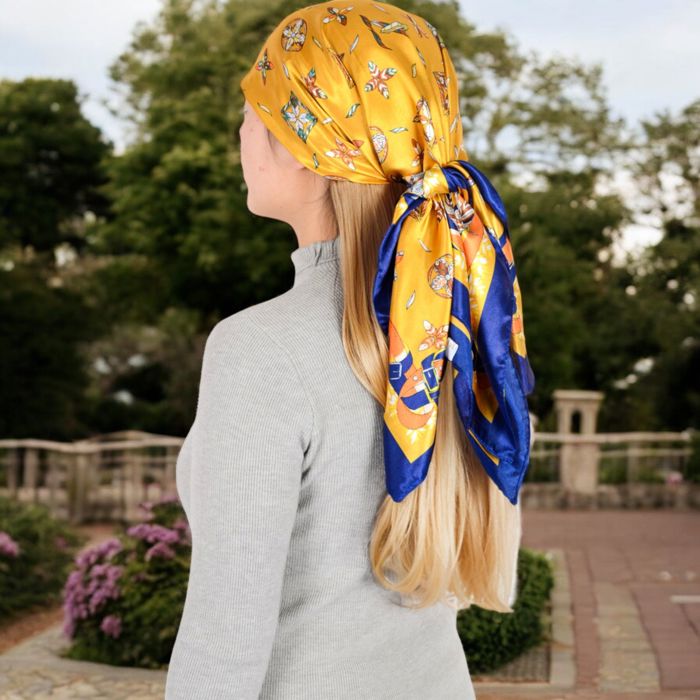 Women's Vintage-Inspired Satin Square Scarves with Vibrant Patterns and Bold Feather and Butterfly Motifs