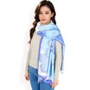  Women's Elegant Floral Satin Scarf with Vibrant Blue and Lavender Tones for Chic and Versatile Styling