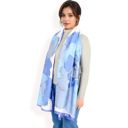 Blue Women's Elegant Floral Satin Scarf with Vibrant Blue and Lavender Tones for Chic and Versatile Styling