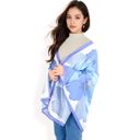 Blue Women's Elegant Floral Satin Scarf with Vibrant Blue and Lavender Tones for Chic and Versatile Styling