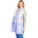 Purple Women's Elegant Floral Satin Scarf with Vibrant Blue and Lavender Tones for Chic and Versatile Styling