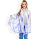 Purple Women's Elegant Floral Satin Scarf with Vibrant Blue and Lavender Tones for Chic and Versatile Styling