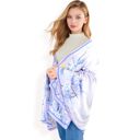 Purple Women's Elegant Floral Satin Scarf with Vibrant Blue and Lavender Tones for Chic and Versatile Styling