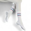 Beige One Size Fits Most Women's 3-Pack Non-Slip Athletic Crew Socks with Striped Detail and Cushioned Support