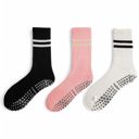 Gray One Size Fits Most Women's 3-Pack Non-Slip Athletic Crew Socks with Striped Detail and Cushioned Support