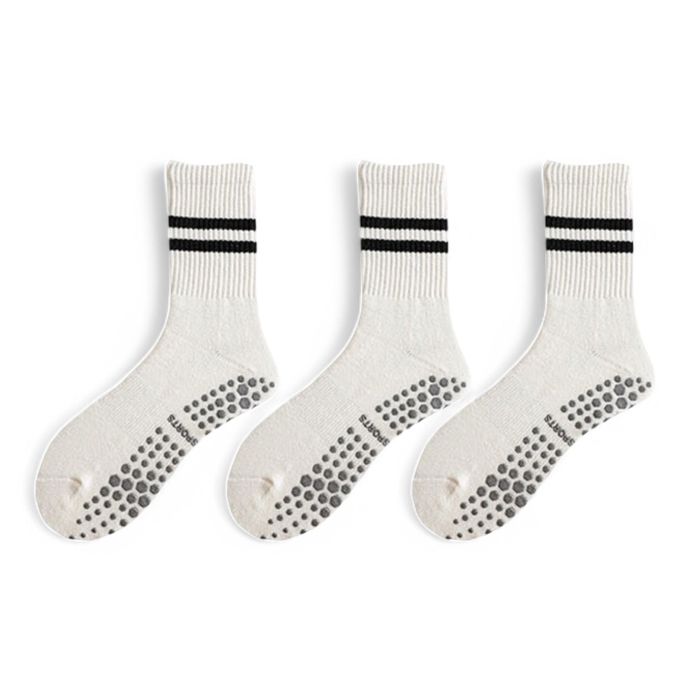 Women's 3-Pack Non-Slip Athletic Crew Socks with Striped Detail and Cushioned Support