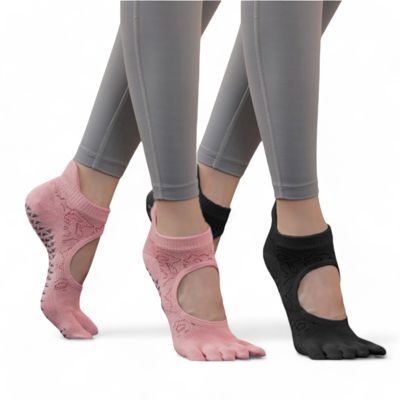 Women's 2-Pack Non-Slip Five-Toe Yoga Socks with Open Top Design for Stability and Comfort