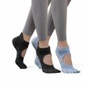 Multicolored One Size Fits Most Women's 2-Pack Non-Slip Five-Toe Yoga Socks with Open Top Design for Stability and Comfort