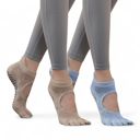 Blue One Size Fits Most Women's 2-Pack Non-Slip Five-Toe Yoga Socks with Open Top Design for Stability and Comfort