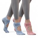 Multicolored One Size Fits Most Women's 2-Pack Non-Slip Five-Toe Yoga Socks with Open Top Design for Stability and Comfort