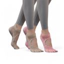 Gray One Size Fits Most Women's 2-Pack Non-Slip Five-Toe Yoga Socks with Open Top Design for Stability and Comfort