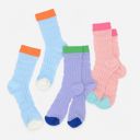 Multicolored Women's Textured Knit Crew Socks with Color Block Cuffs and Toe Accents