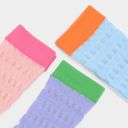 Multicolored Women's Textured Knit Crew Socks with Color Block Cuffs and Toe Accents