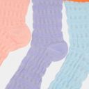 Multicolored Women's Textured Knit Crew Socks with Color Block Cuffs and Toe Accents