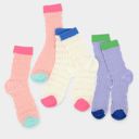 Gray Women's Textured Knit Crew Socks with Color Block Cuffs and Toe Accents