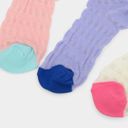 Gray Women's Textured Knit Crew Socks with Color Block Cuffs and Toe Accents
