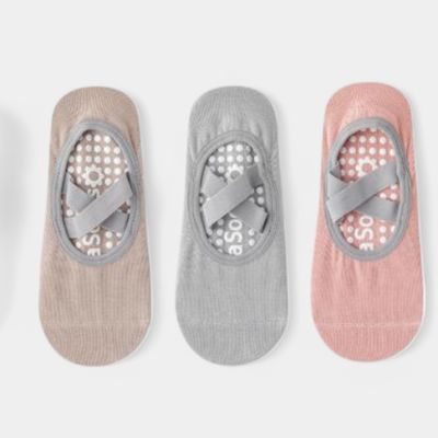 Women's Non-Slip Ballet Grip Socks with Crisscross Elastic Straps