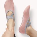 Multicolored Women's Non-Slip Ballet Grip Socks with Crisscross Elastic Straps